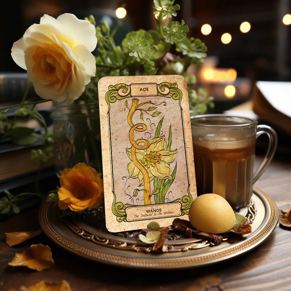 Botanica Oculta tarot card close-up with botanical illustration ACE