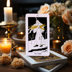The Golden Path Tarot card The Hermit standing on deck box