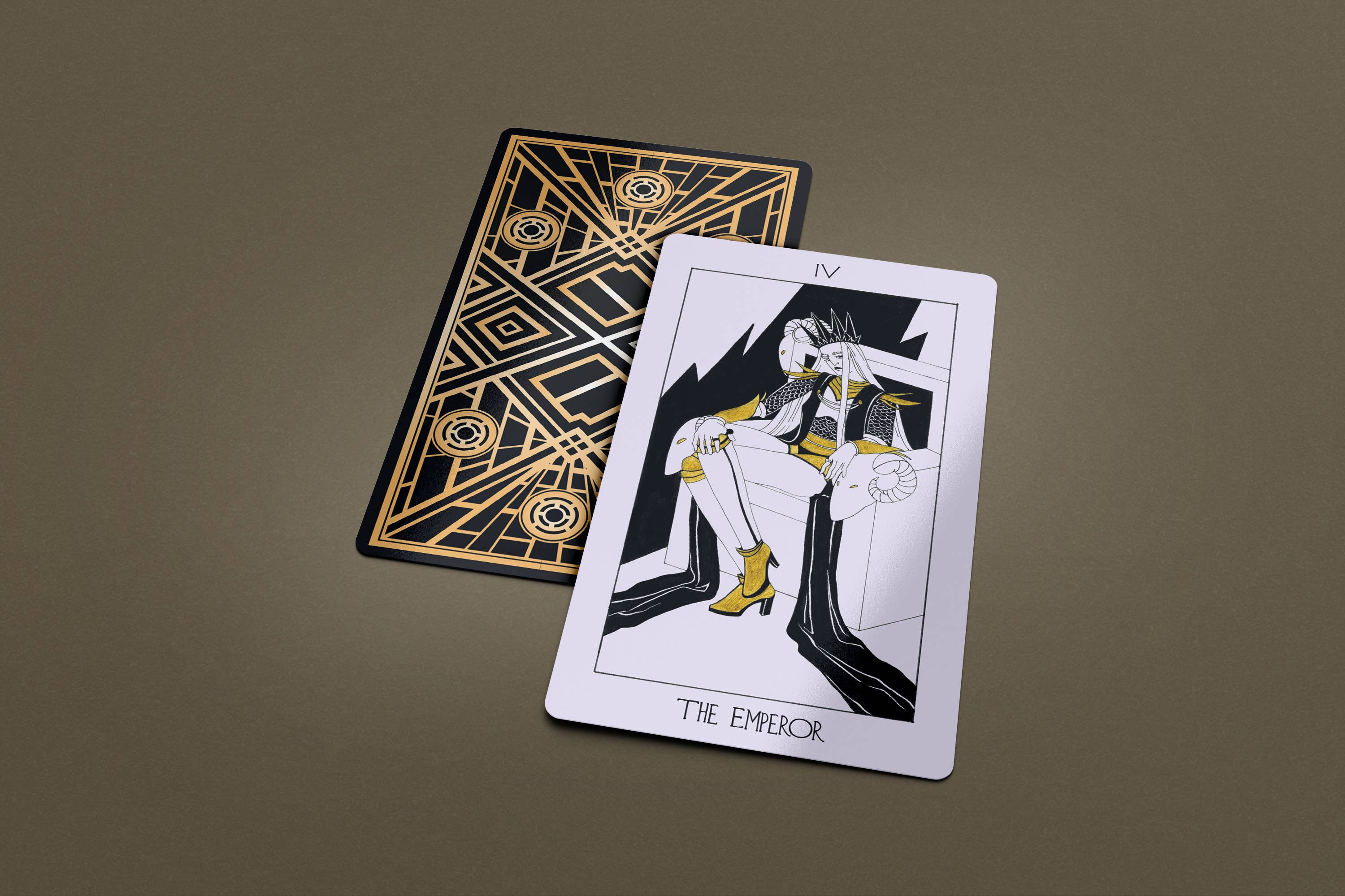 The Golden Path Tarot card back design showing geometric gold pattern next to face-up card