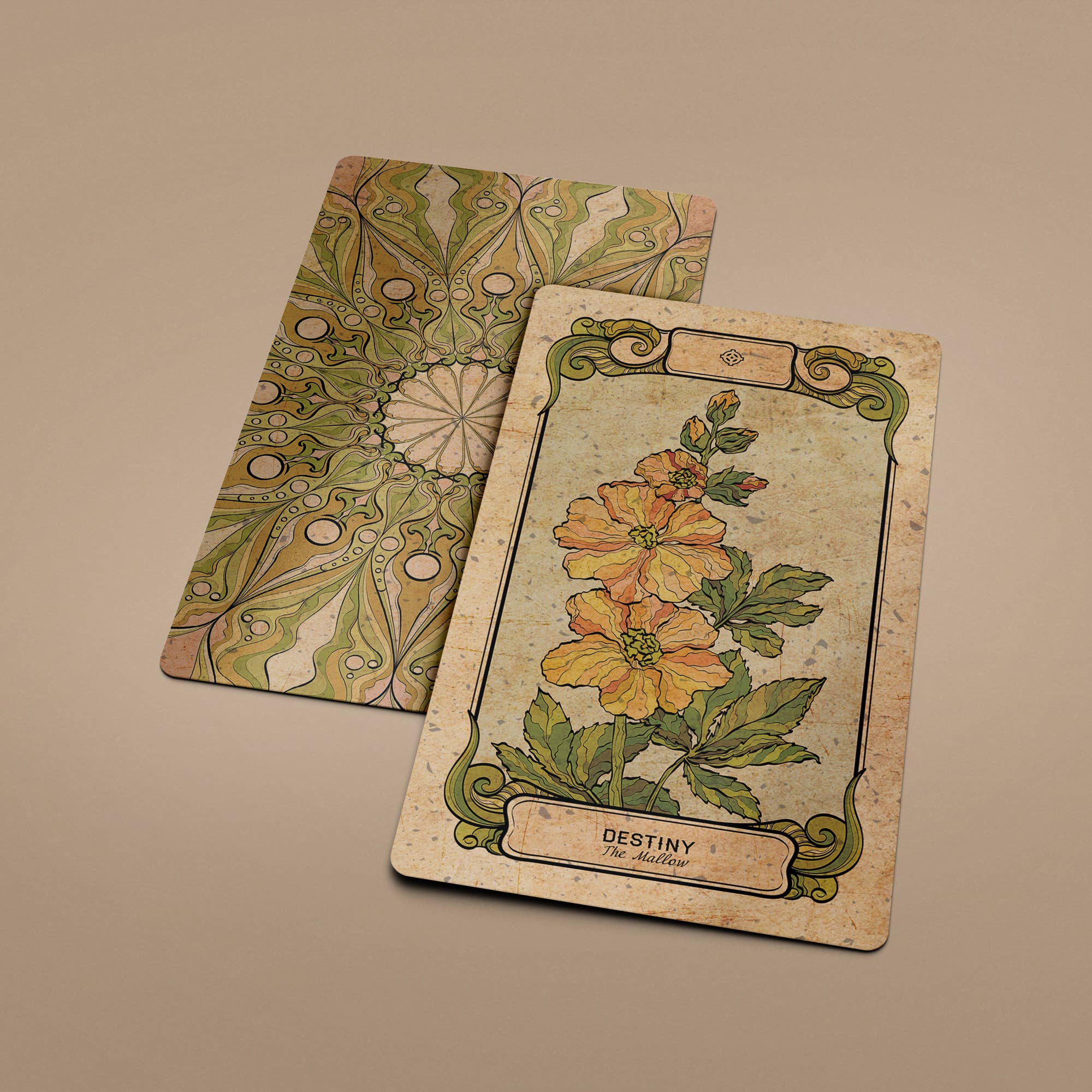 Botanica Oculta tarot card close-up with botanical illustration DESTINY