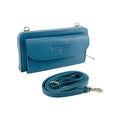 Avio blue Italian leather shoulder bag with leather strap attached
