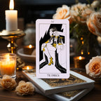 The Golden Path Tarot card The Emperor displayed with candles