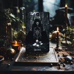 Dark Beauty Tarot card The Devil displayed in a dark forest setting