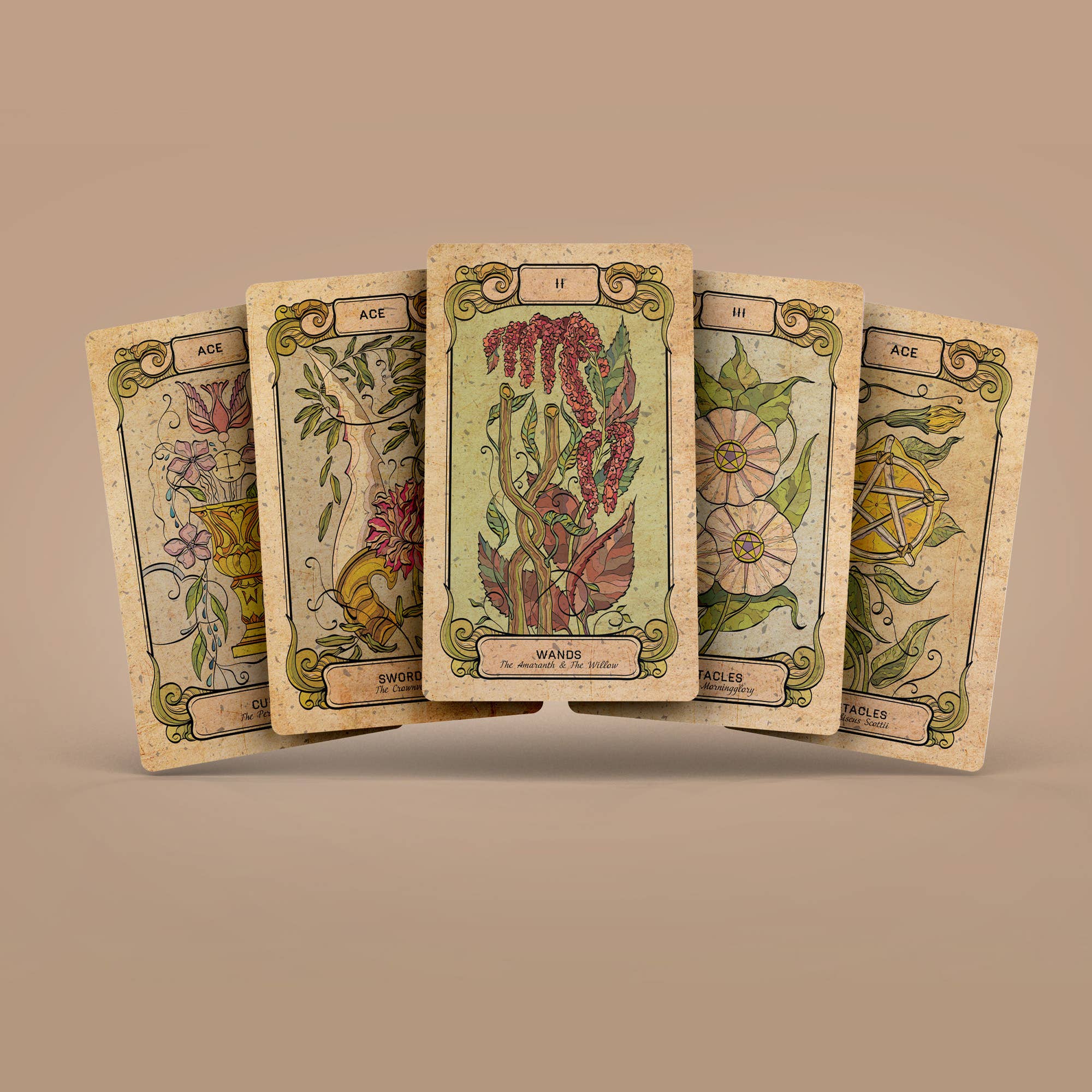 Dark Synevyr Botanica Oculta Tarot Deck 80 Cards - tarot deck spread showing multiple botanical illustrated cards II