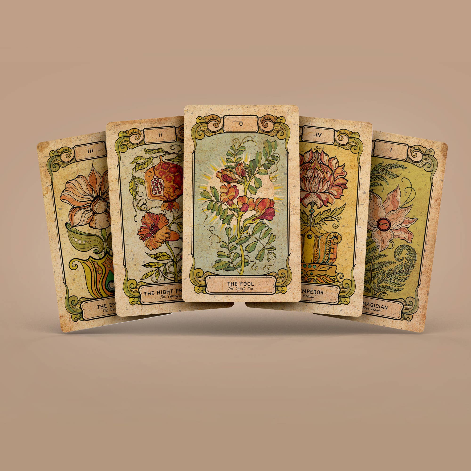 Dark Synevyr Botanica Oculta Tarot Deck 80 Cards - tarot deck spread showing multiple botanical illustrated cards O