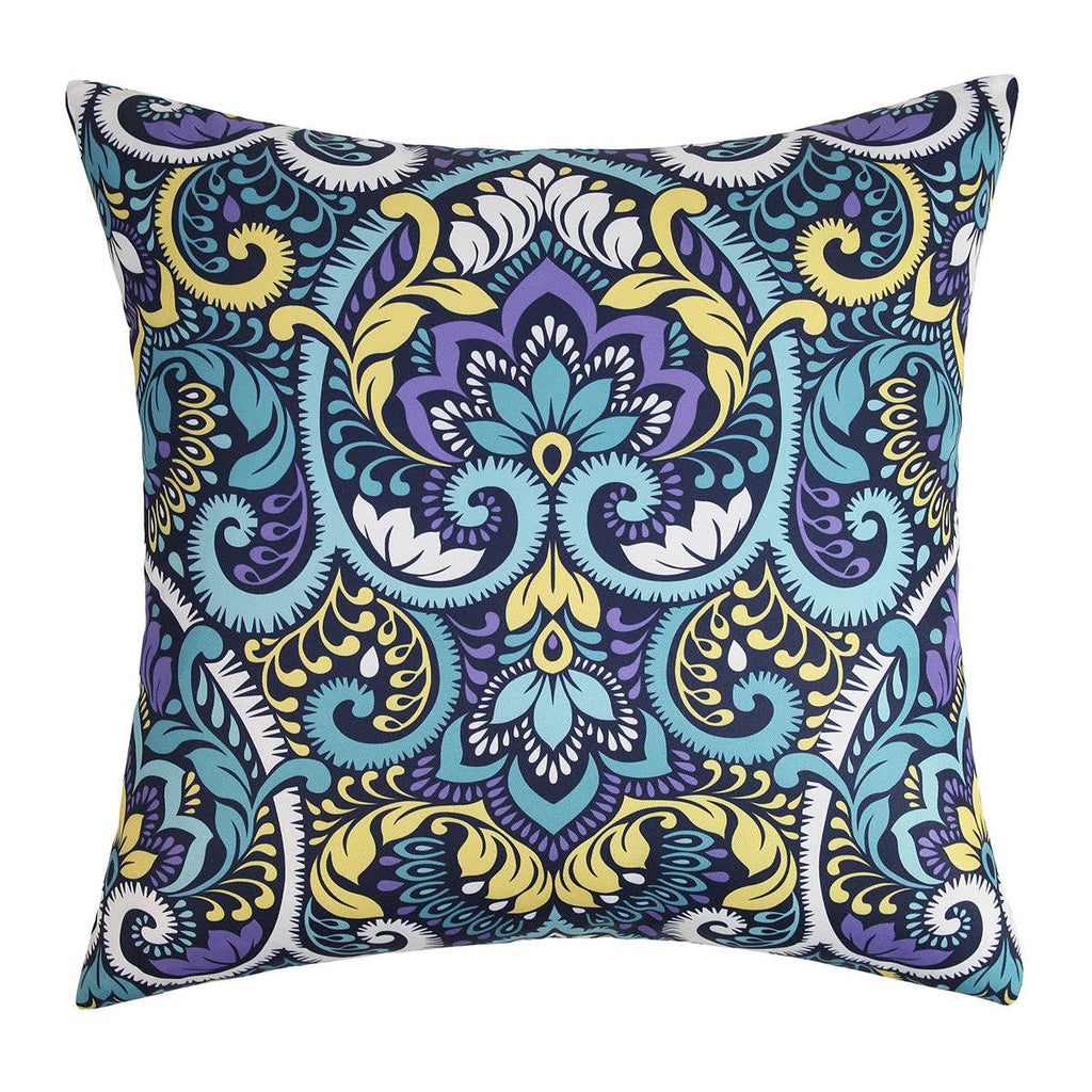 Outdoor Floral Cushion Cover front view with blue and purple mandala pattern