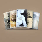 Fan of five Tarot of Unknown Shadows cards featuring vintage figures and surreal elements
