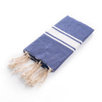 Ipanema Navy & White Fouta Towel 1x2m - Folded towel on a white background