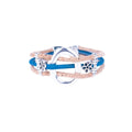 Meninas Bonitas Cork Multi-Colour Floral Handmade Bracelet 19x2.5cm – side view – royal blue cork bracelet showing the silver-tone ring buckle closure.