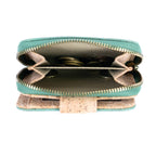 Meninas Bonitas Cork Short Wallet 11.5x9.5x3cm – detail - interior – top-down view of the internal zippered coin pocket containing coins.
