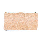 Meninas Bonitas Cork "Travel Impressions" Slim Wallet 17x9cm – rear view – plain natural cork back of the slim wallet with a top zipper detail.